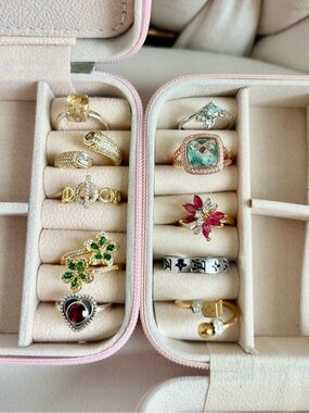 Assorted size 7 and 8 Gold and Multicolor Gemstone Ring Set - Women Jewelry